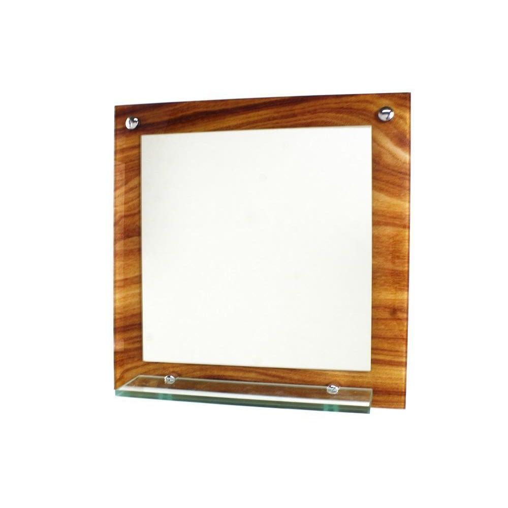 Espelho Banheiro Com Prateleira 40Cm X 40Cm Madeira Nogueira