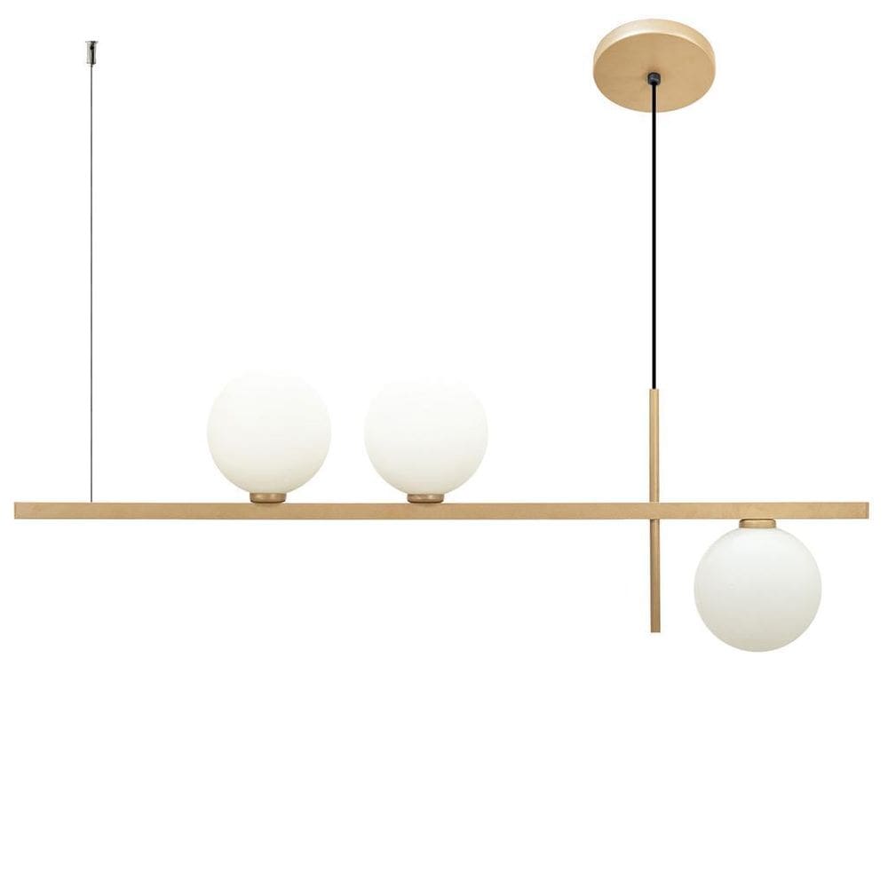 Pendente Lustre Sala Jabuticaba 3 Globos Vidro12Cm Champagne