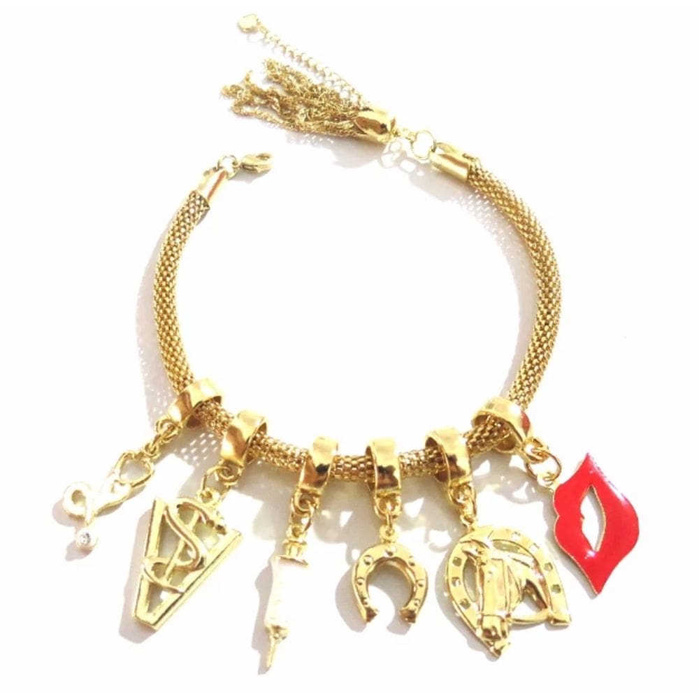 Pulseira Veterinária Cavalo Seringa Folheado a Ouro 18k