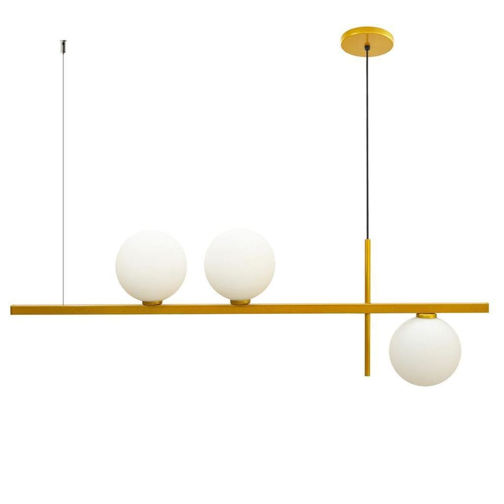 Pendente Lustre Jabuticaba Para Sala 3 Globos 12Cm Dourado