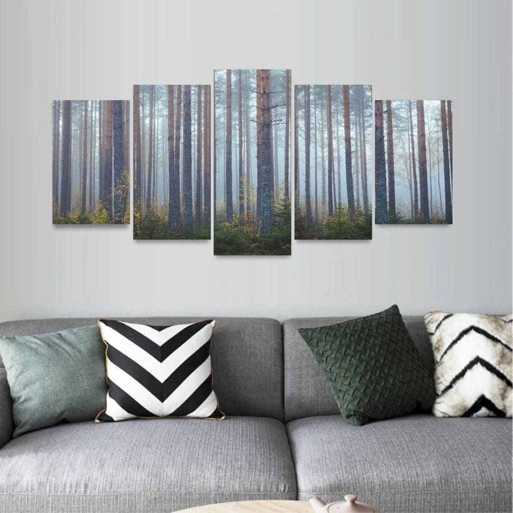 Quadro Floresta Natureza Árvores Sala Quarto Mosaico 5 Peças