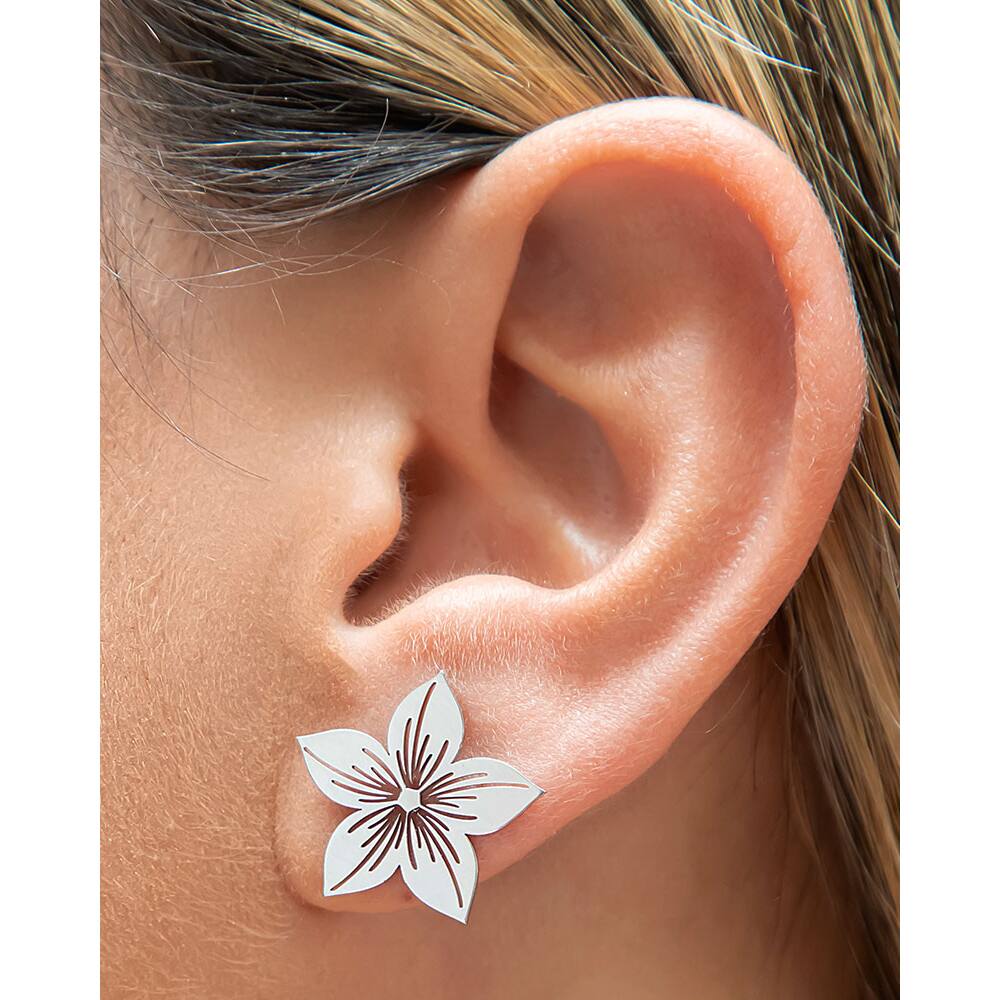 Brinco Flor Prateado Aço Cirúrgico Hipoalérgico Casual Lindo