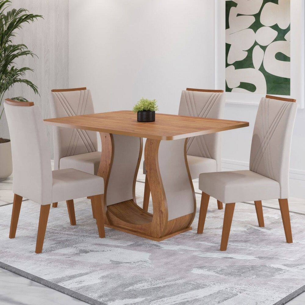 Mesa de Jantar 4 Lugares Opala Marrom/Bege - Viero Móveis