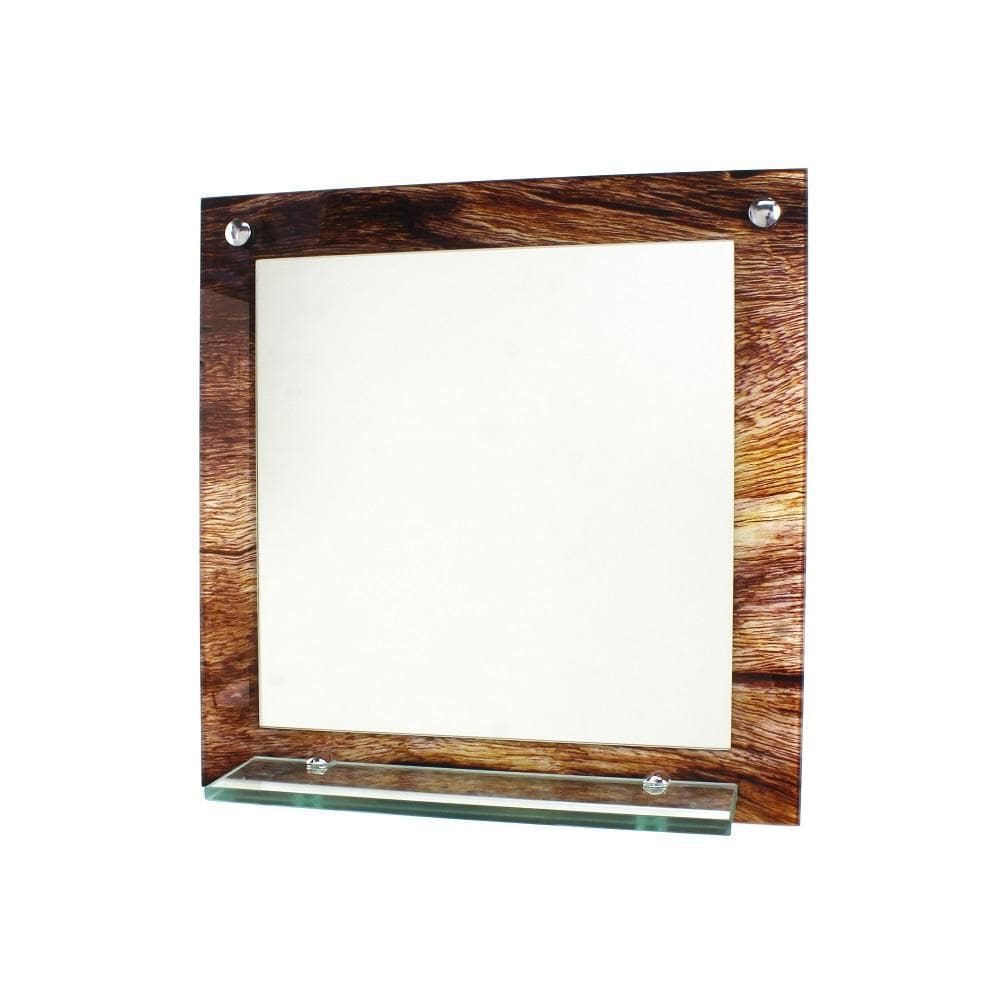 Espelho Banheiro Com Prateleira 40Cm X 40Cm Madeira Rustica