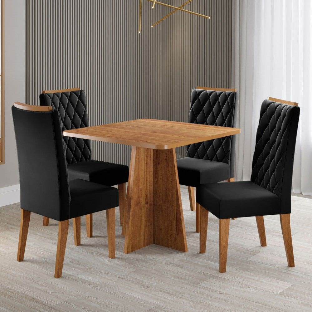 Mesa de Jantar 4 Lugares Vang - Viero Móveis Marrom/Preto - Viero Móveis