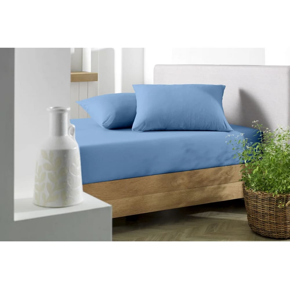 Lençol De Malha 100% Algodão Com Elástico Casal Soft - Azul Jeans