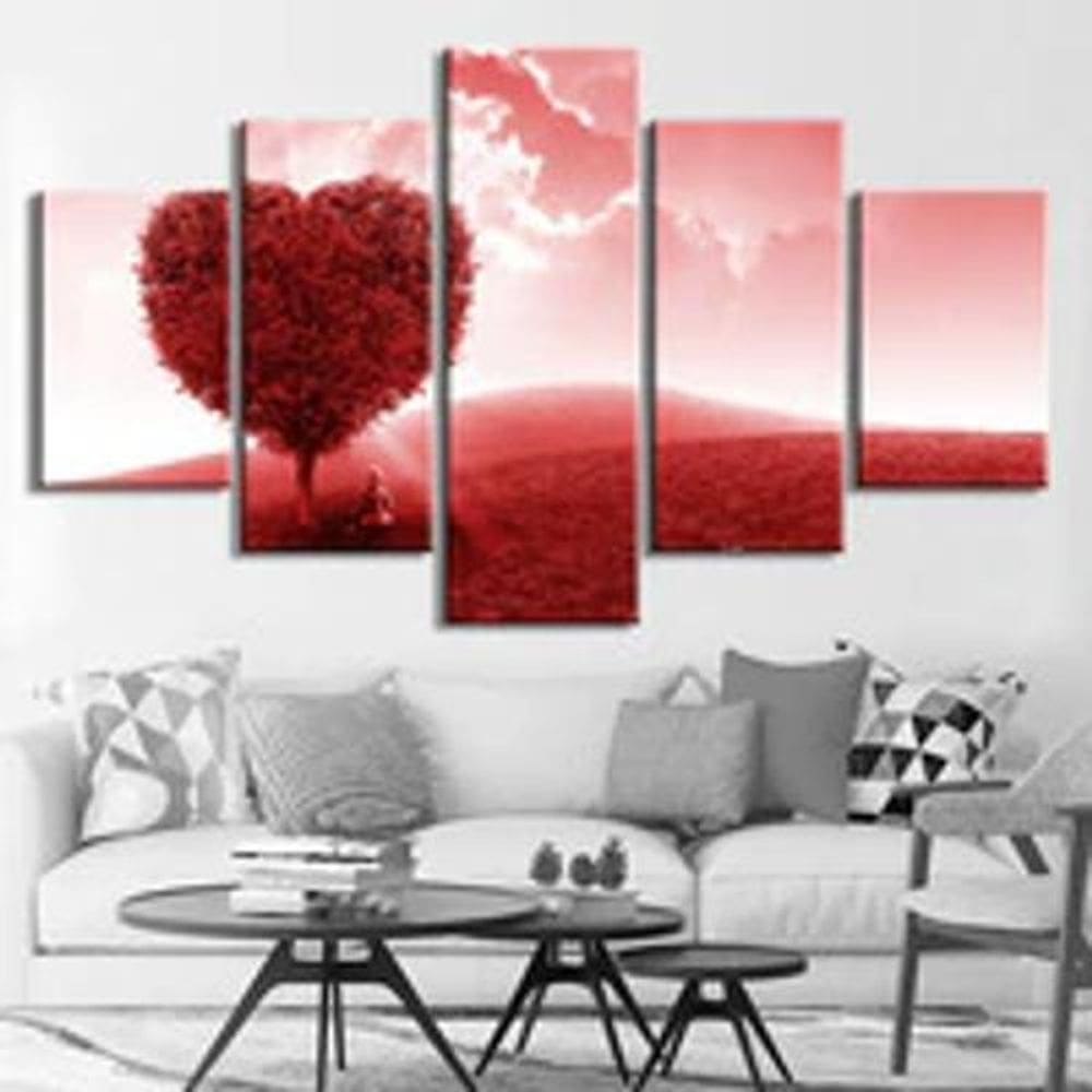 Quadro Decorativo Mosaico 5 Peças Árvore Coração De Costas