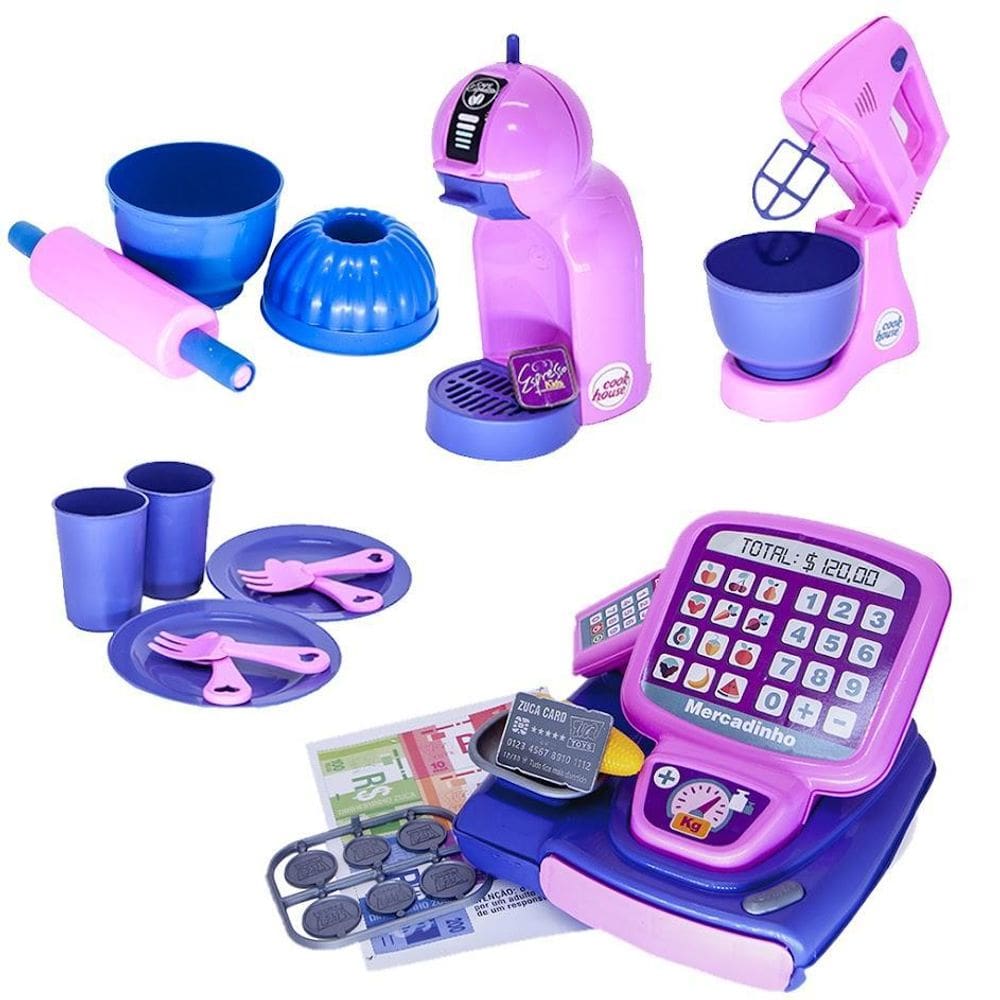 Kit Prato Copo Expresso Cafeteira Bolo Brinquedo Forma 27Pç