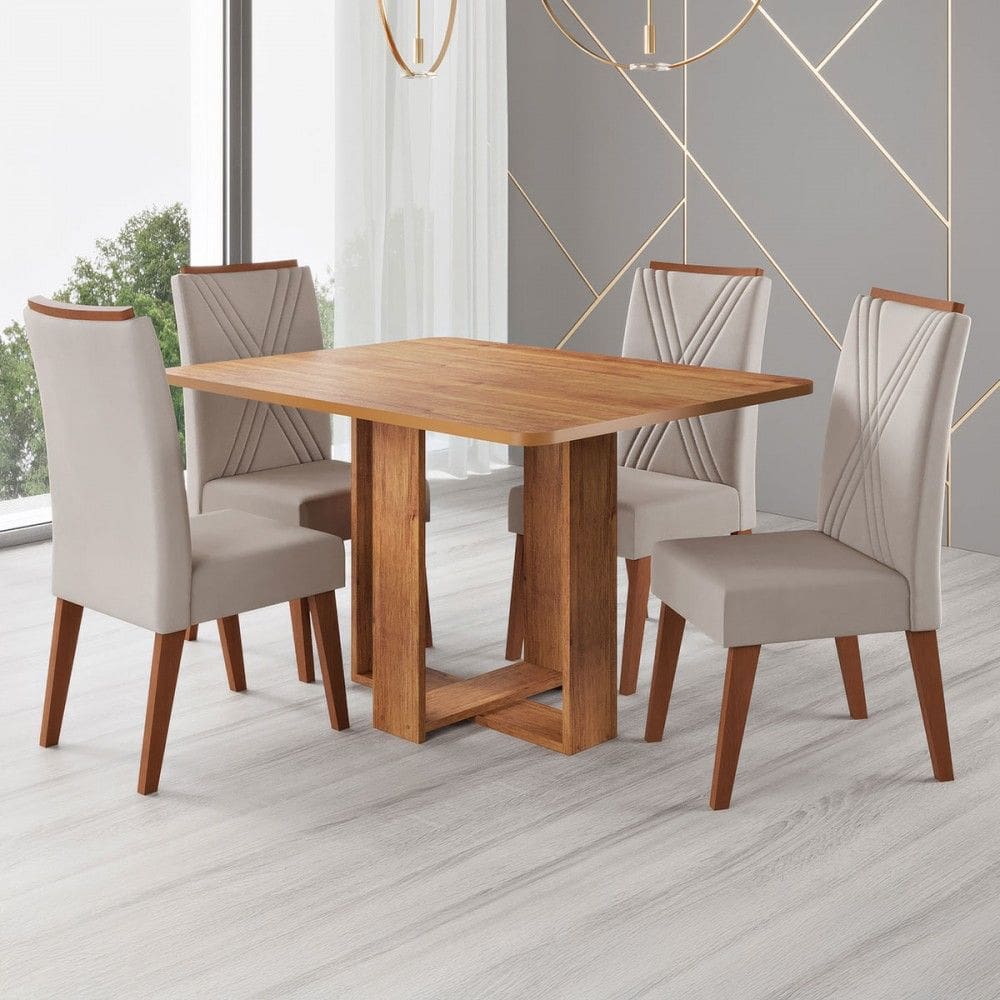Mesa de Jantar 4 Lugares Coxilha Marrom/Bege - Viero Móveis