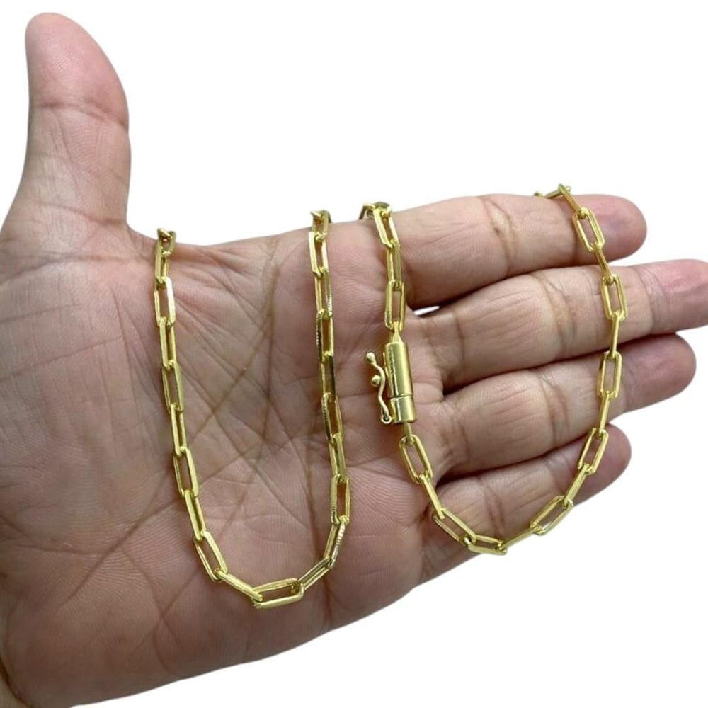 Corrente Alongado 5Mm Fecho Canhão Luxo Banhado A Ouro 18K