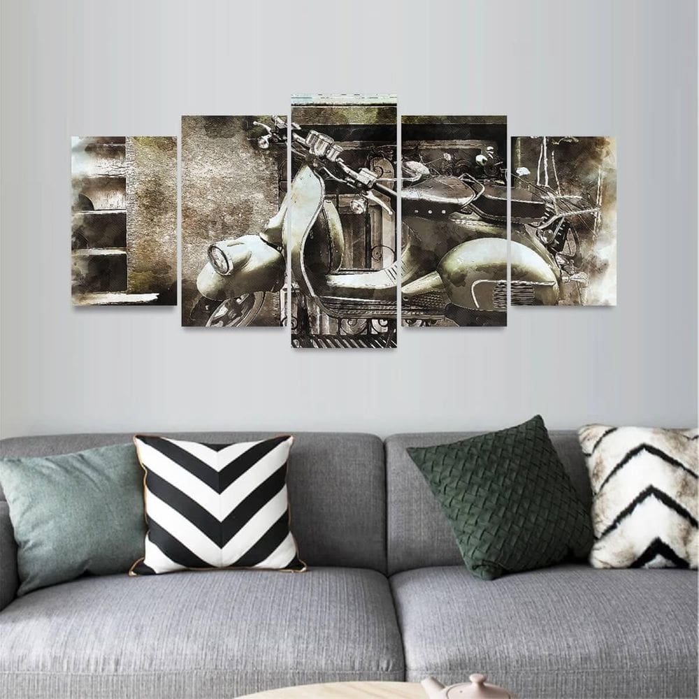 Quadro Motos Retrô Artístico Lambreta 125X60 Mosaico