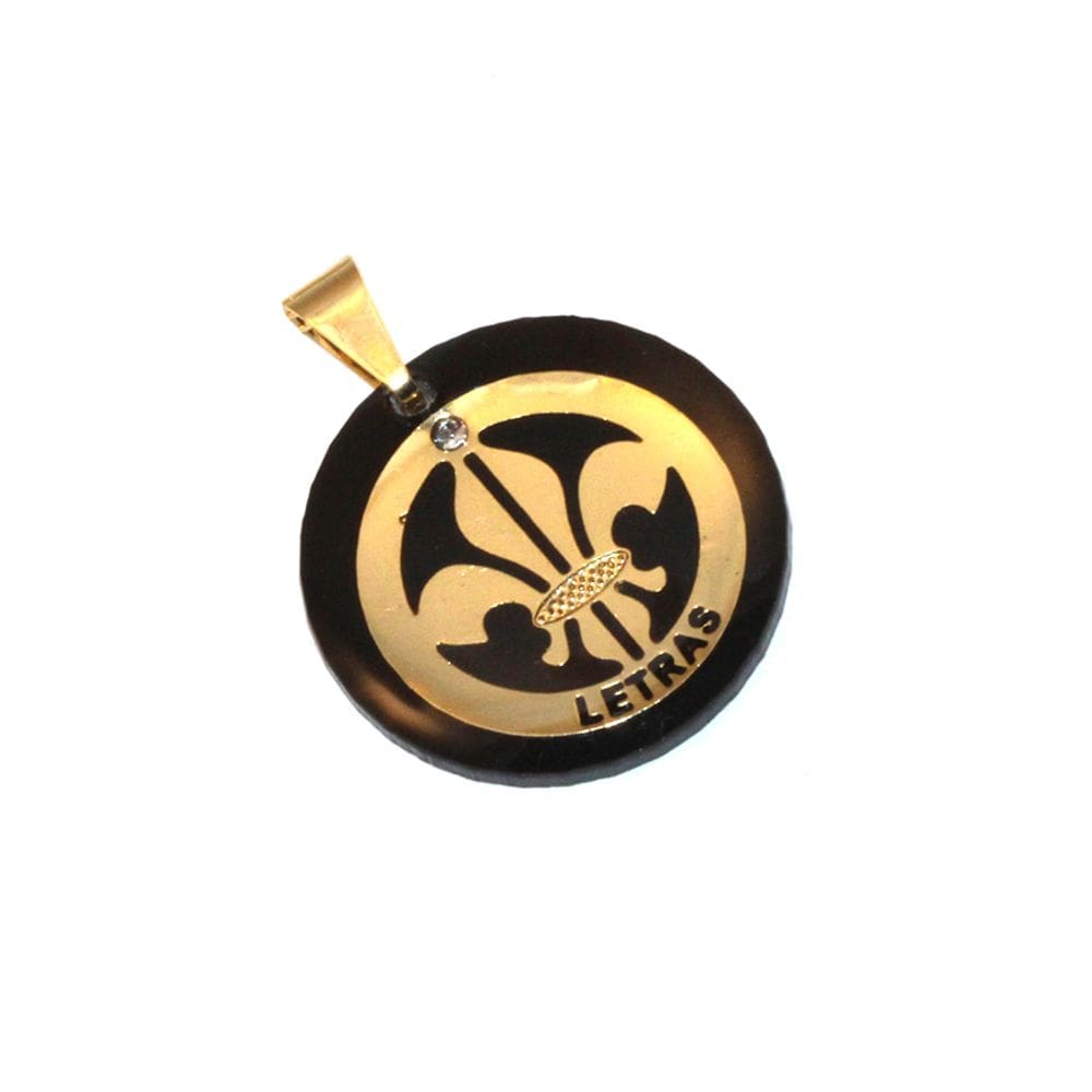 Pingente Letras Flor de Lis No Acrílico Folheado Ouro 18k