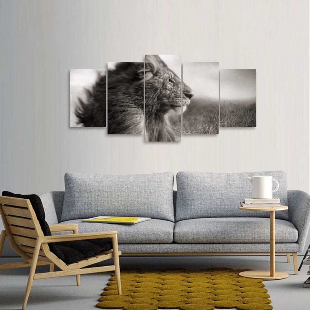 Quadro decorativo Leão em Preto e Branco Paisagem Mosaico 5