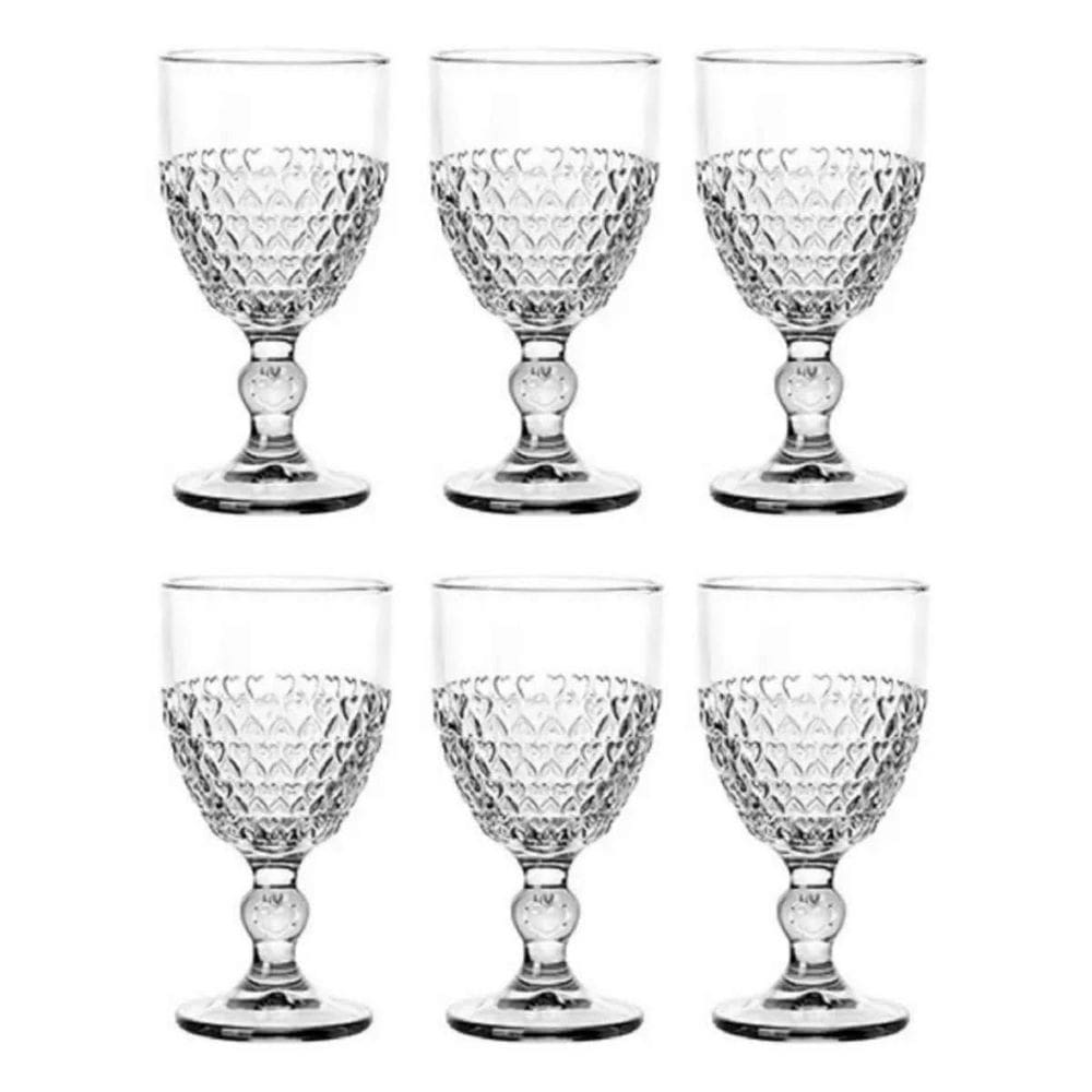 Jogo De Taças Coração 6 Pçs Vinho 330Ml Lyor Transparente