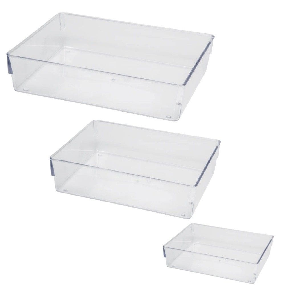 Organizadores Modular Multiuso Kit c/3 de 23/15/11cm Acrílico Cristal Armário Cozinha Geladeira