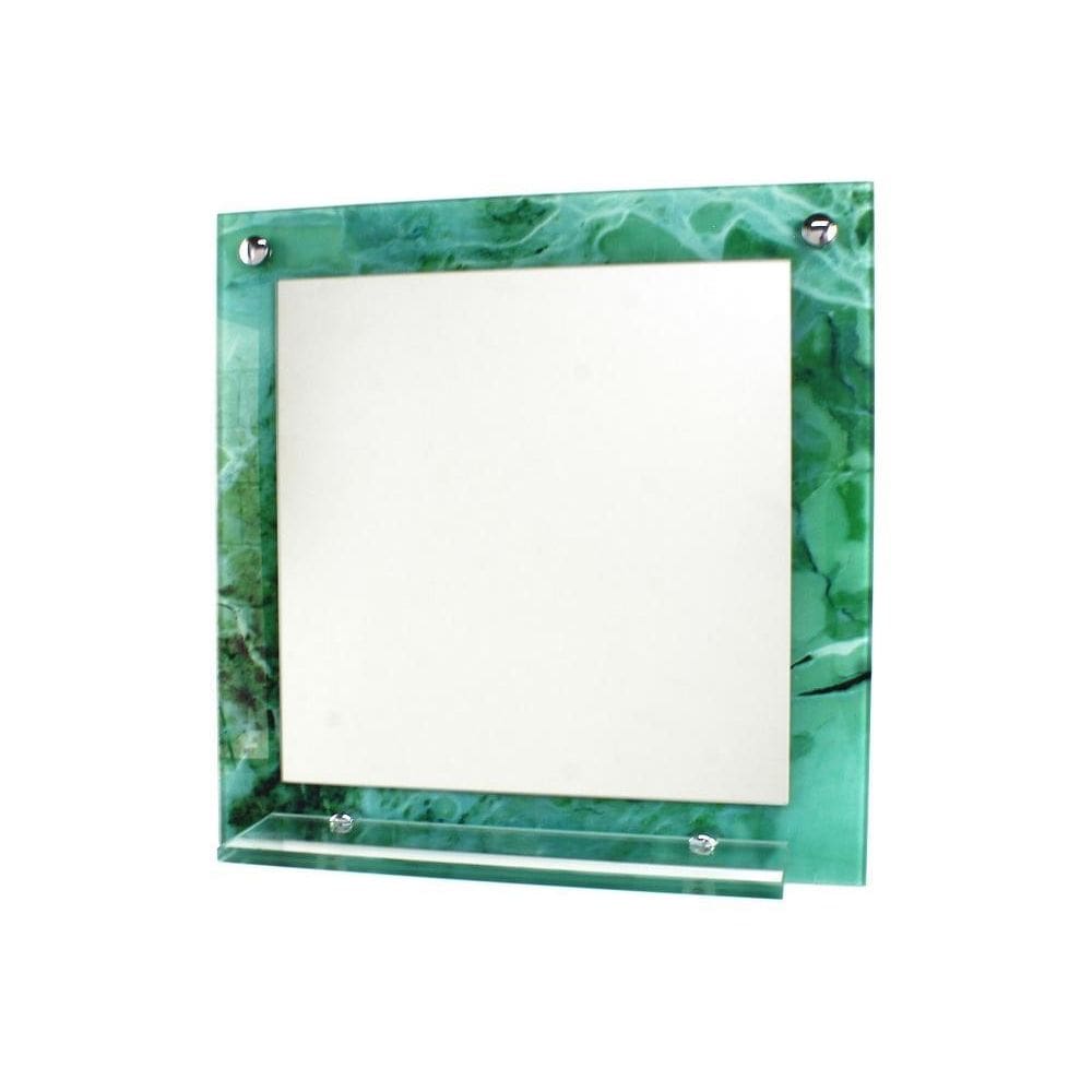 Espelho Banheiro Com Prateleira 40Cm X 40Cm Mármore Verde