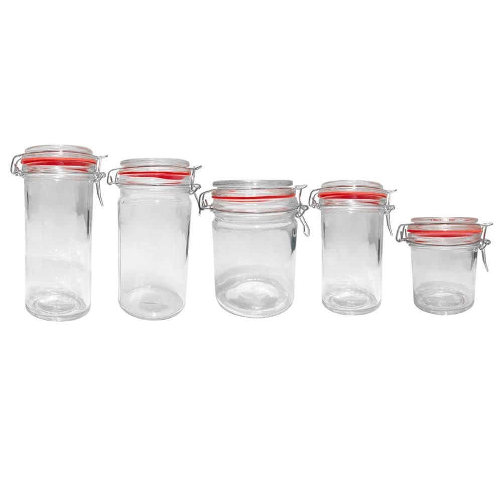 Kit 5 Potes Hermético Vidro Trava Metal Class Home
