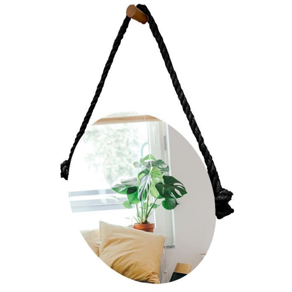 Espelho Decorativo Adnet Vintage Alça Sisal Preta 50 Cm