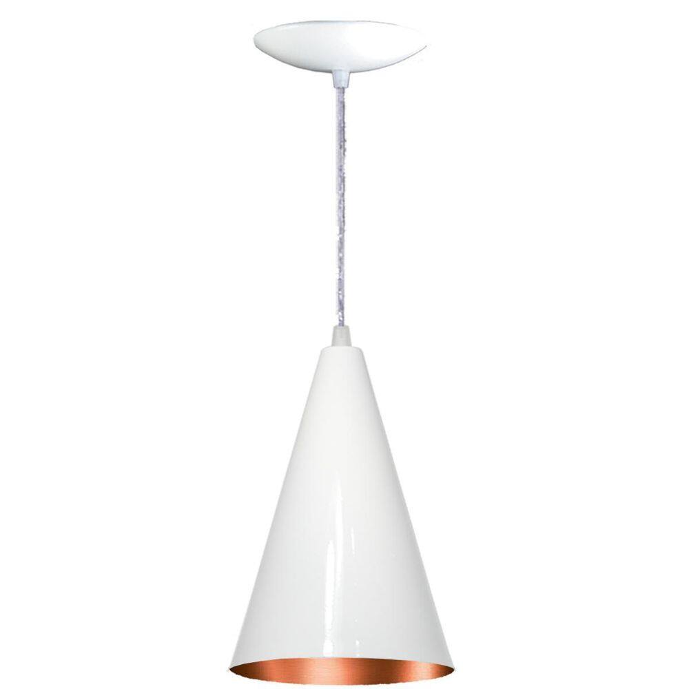 Lustre Pendente Cone Balcão Alumínio Branco E Cobre