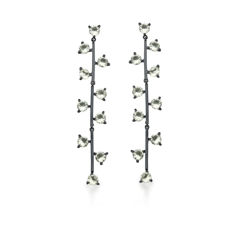 Brinco Pêndulo Com Cristais Prasiolita Banhado A Ródio Negro