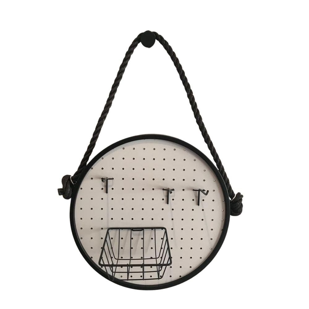 Pegboard Adnet Preto Corda Preta Fundo Branco 40 Cm Redondo