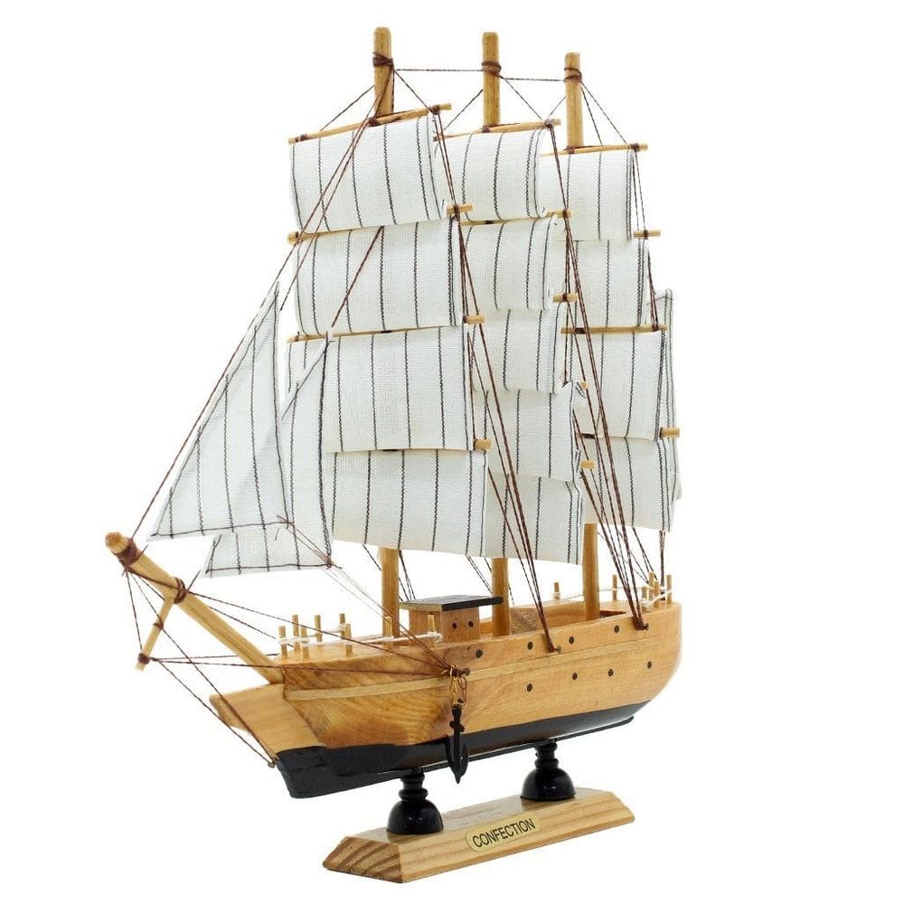 Miniatura Barco Navio de Madeira Veleiro Decorativo – 22cm