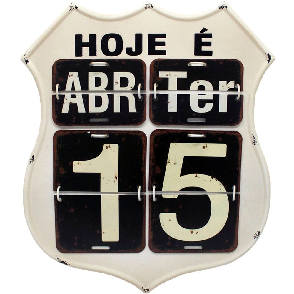 Calendário Americano Route Em Metal Vintage Flip Branco 40cm