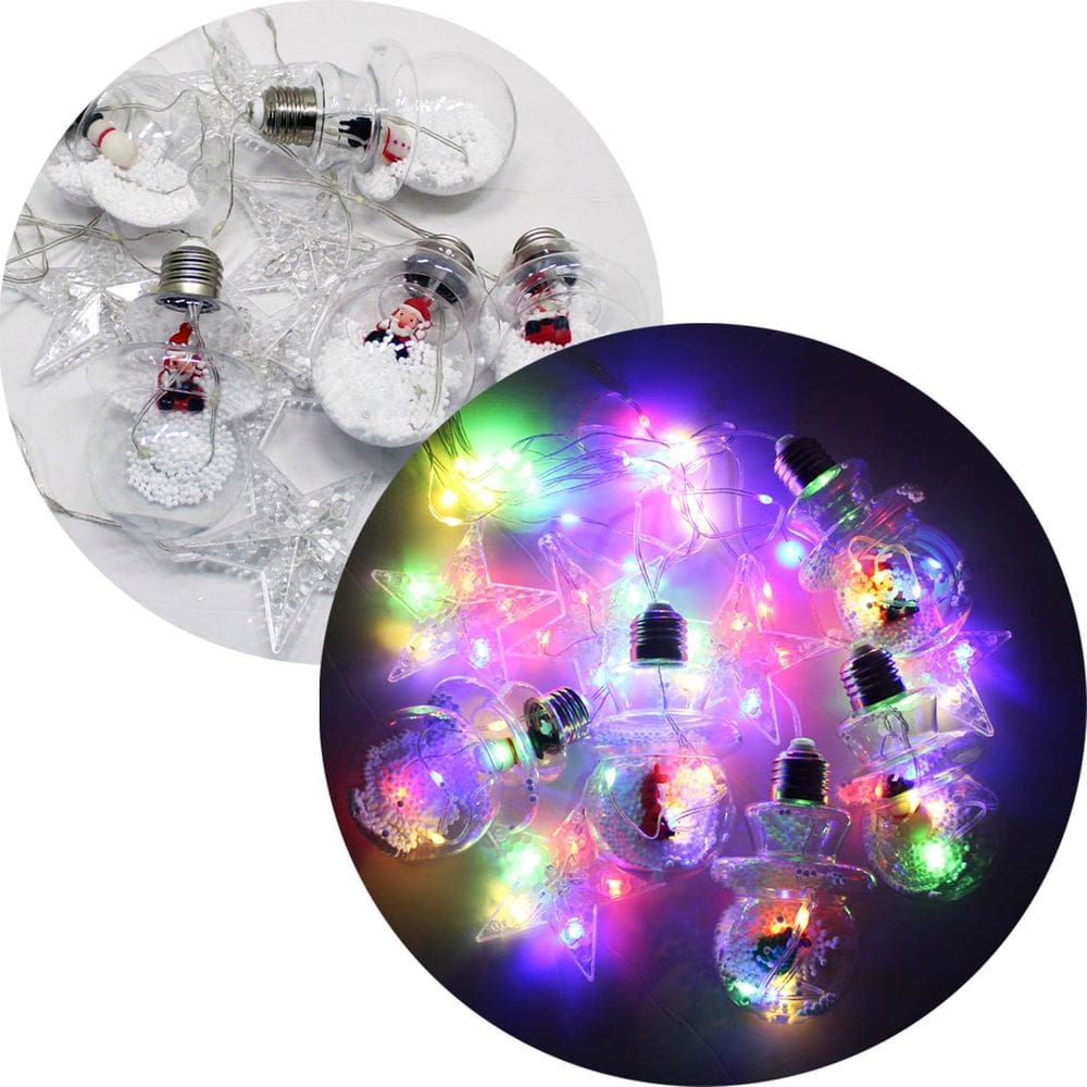 Varal Pisca Decoração Estrelas E Bolas Natal LED Colorido 3m