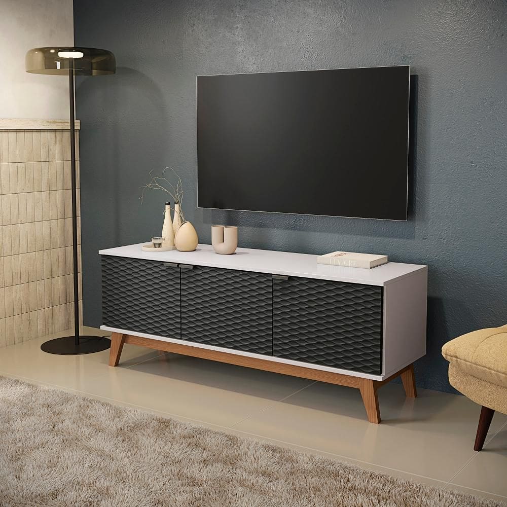 Rack Kappesberg 3 Portas 3D Branco/Preto 136cm