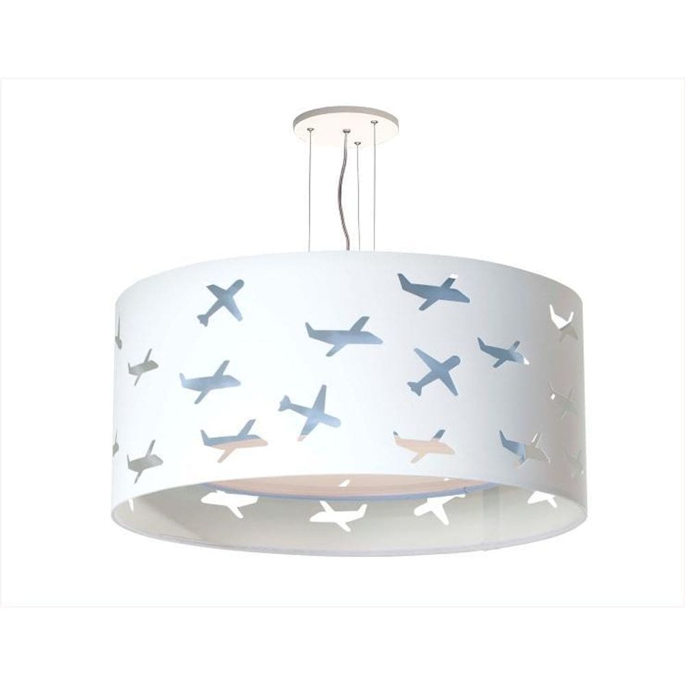 Lustre Infantil Pendente Aviões Duplo 50X16 Azul Bebê