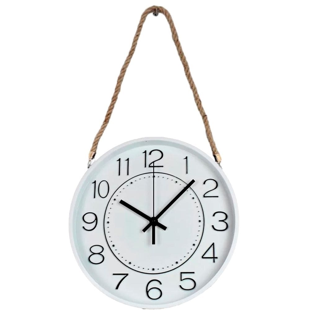 Relógio Parede Redondo Moderno Serrano Branco Com Corda 30cm