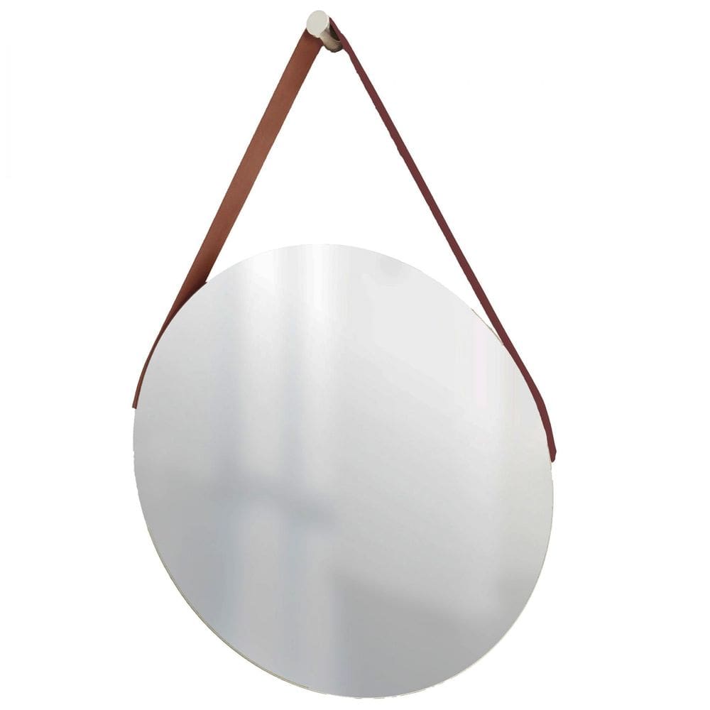 Espelho Decorativo Vintage Alça Corino Café 50 Cm Redondo