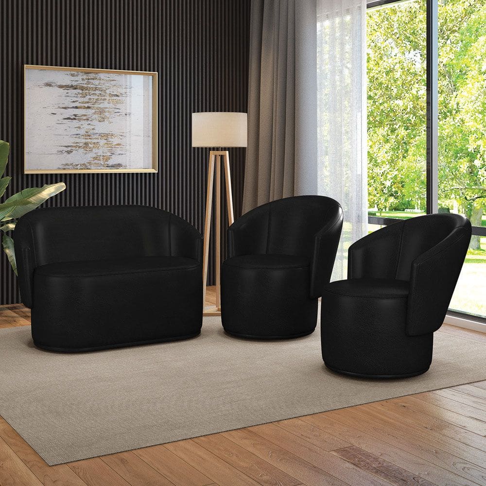 Sofá Namoradeira e 2 Poltronas Orgânica para Sala Malu Sintético PU M11 - D`Rossi