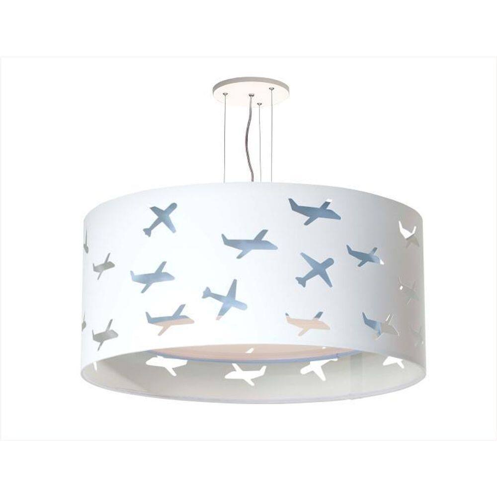 Lustre Infantil Pendente Aviões Duplo 50X16 Azul Bebê