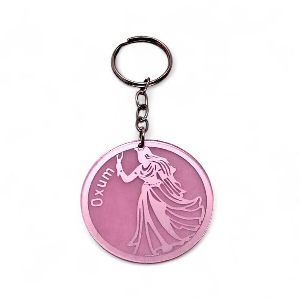 Chaveiro Proteção de Oxum Riqueza e Amor Rosa Espelhado 10cm