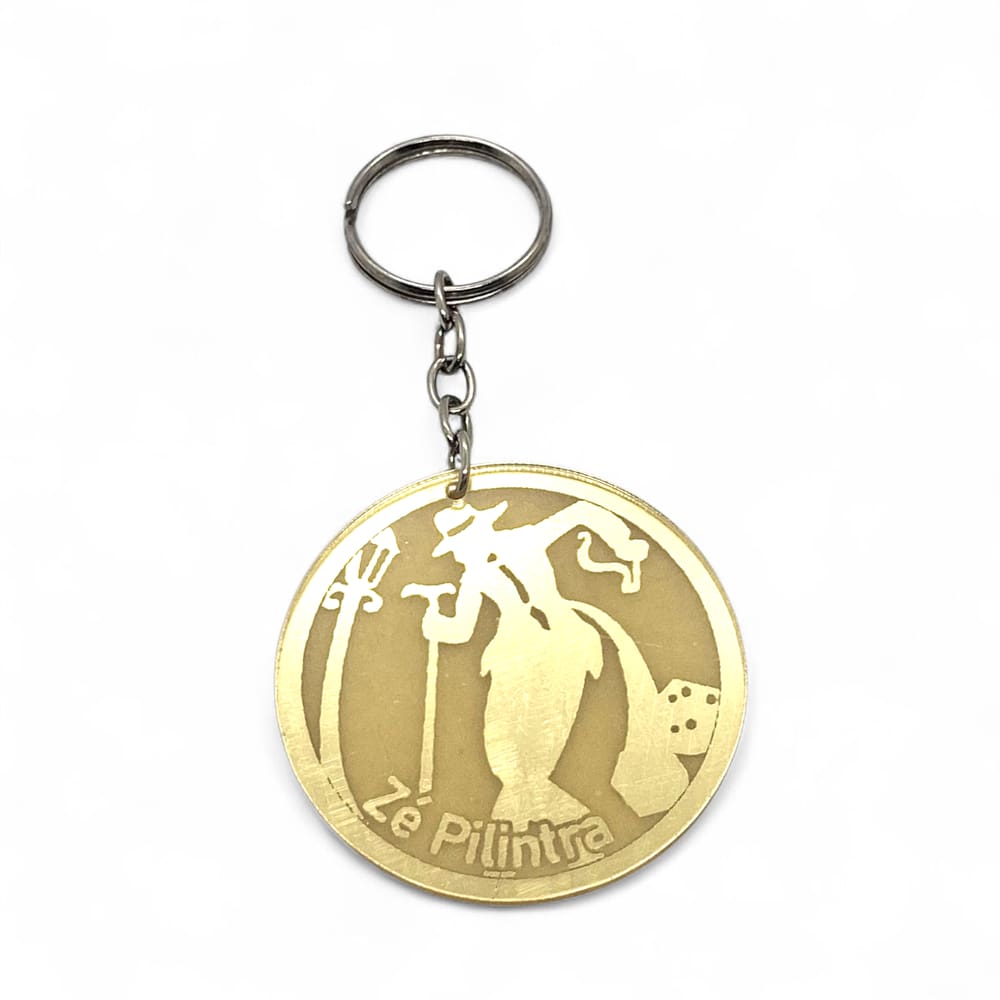 Chaveiro Proteção de Zé Pilintra Dourado Espelhado 10 cm