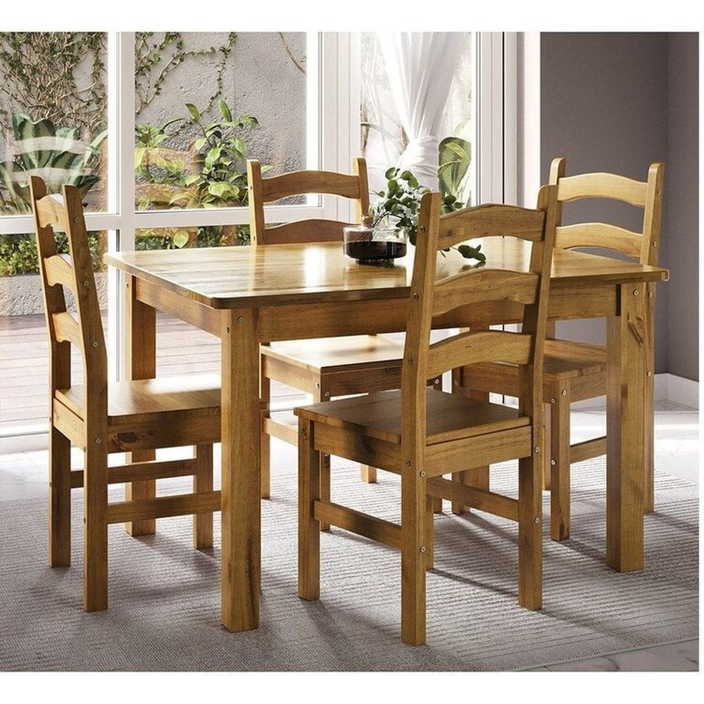 Conjunto Sala de Jantar Mesa Retangular 120cm e 4 Cadeiras em Madeira Maciça Napoli Espresso Móveis Nogueira