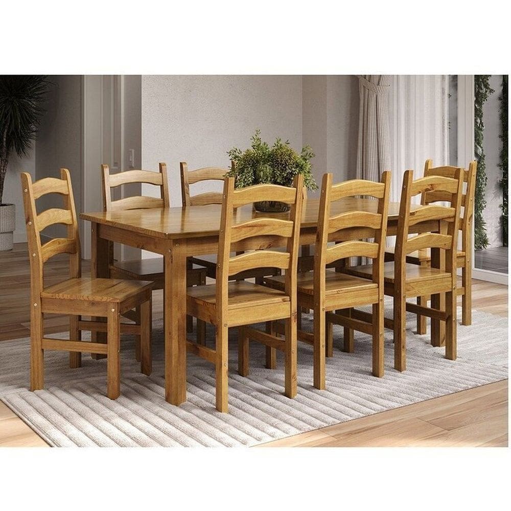 Conjunto Sala de Jantar Mesa Retangular 180cm e 8 Cadeiras em Madeira Maciça Napoli Espresso Móveis Nogueira
