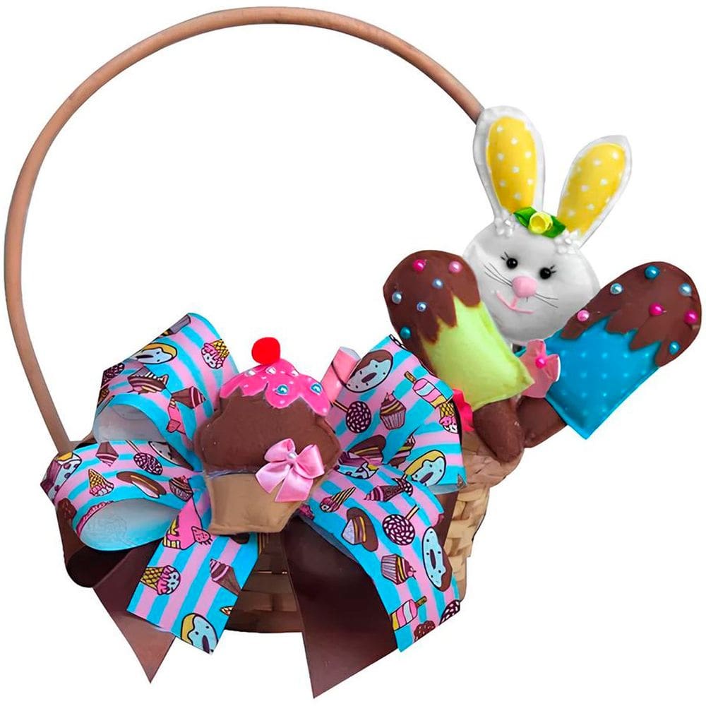 Cesta Páscoa Decoração Coelho Artesanal Cores Aleatório 30cm