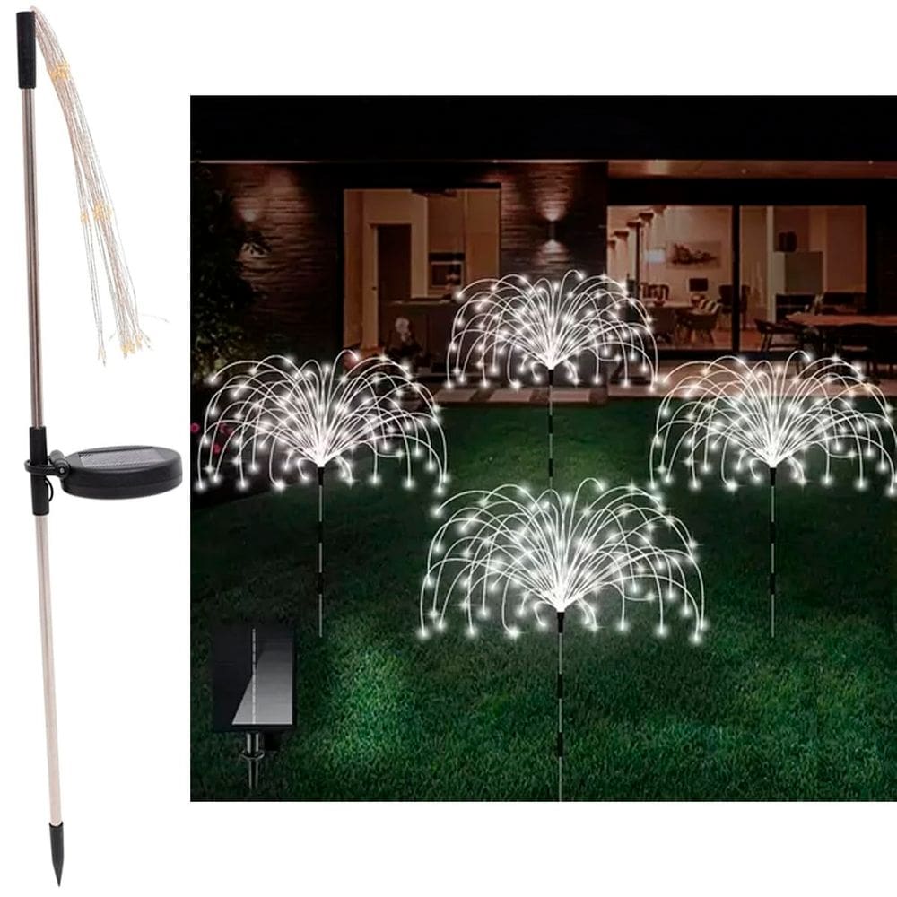 Luminária Solar Jardim Decoração LEDs Branco Fogos Artifício
