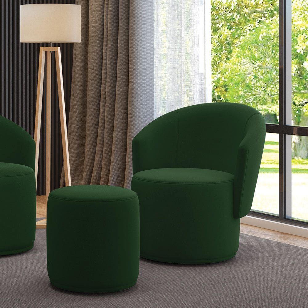 Poltrona e Puff Redondo Orgânico para Sala Malu Suede M11 - D`Rossi