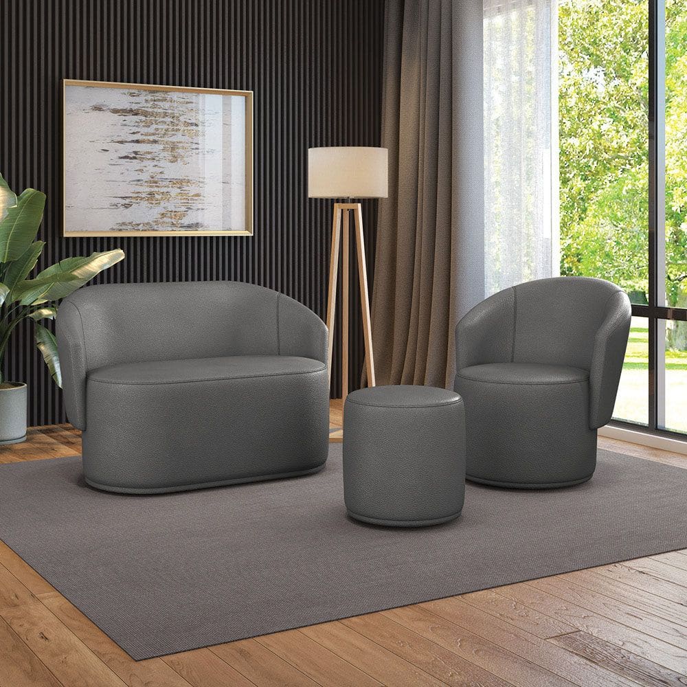 Sofá Namoradeira com Poltrona e Puff Orgânico Sala Malu Sintético M11 - D`Rossi