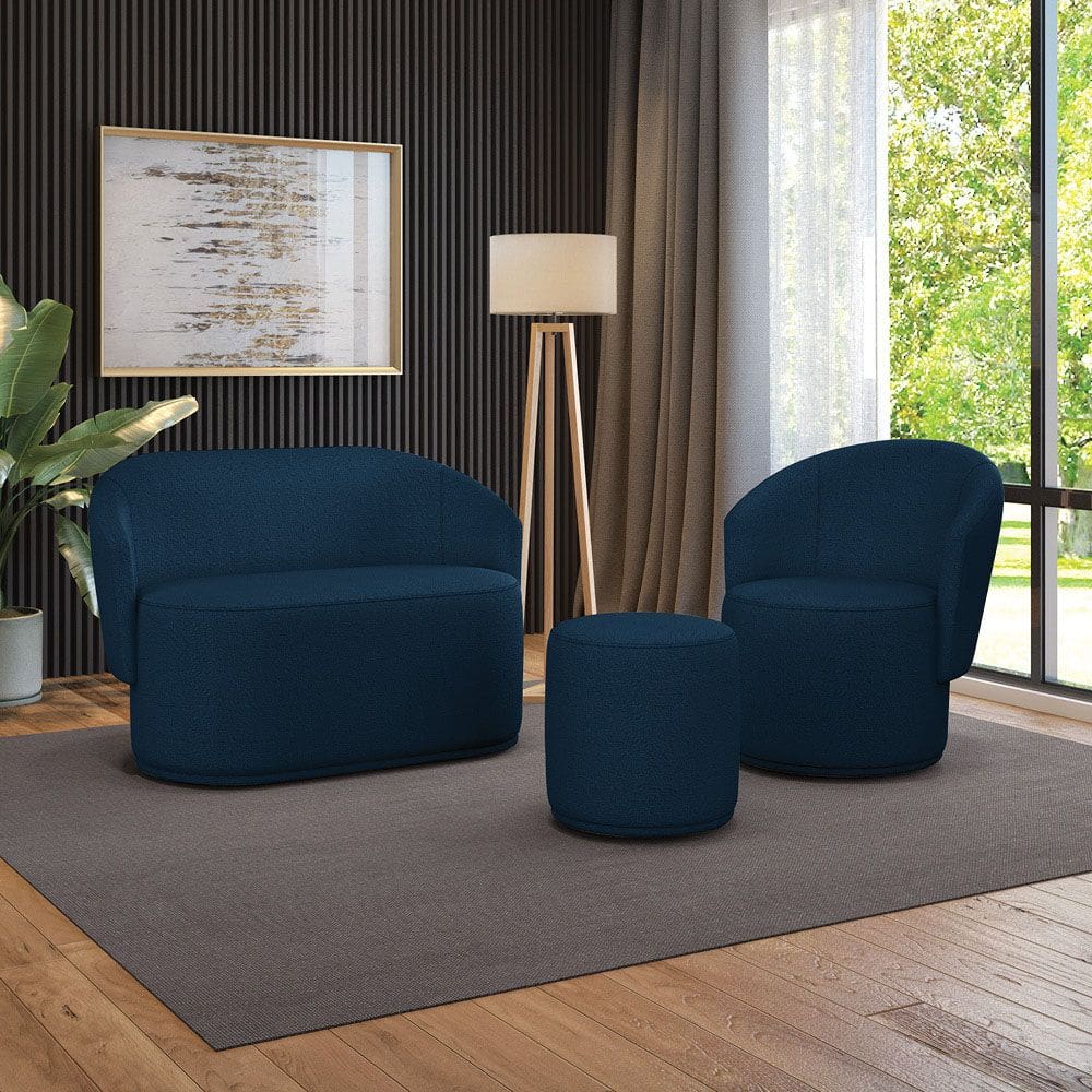 Sofá Namoradeira com Poltrona e Puff Orgânico Sala Malu Bouclê M11 - D`Rossi