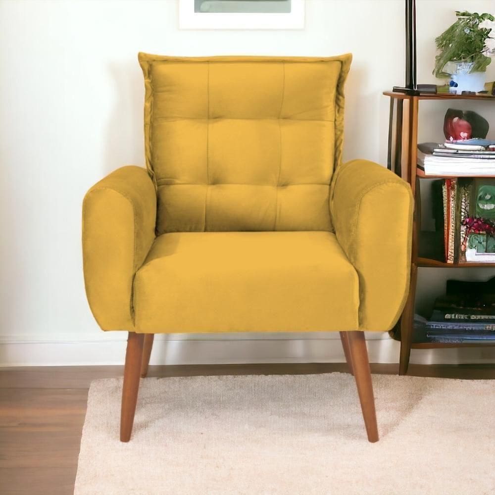 Poltrona Decorativa Para Sala Ravi Veludo Amarelo