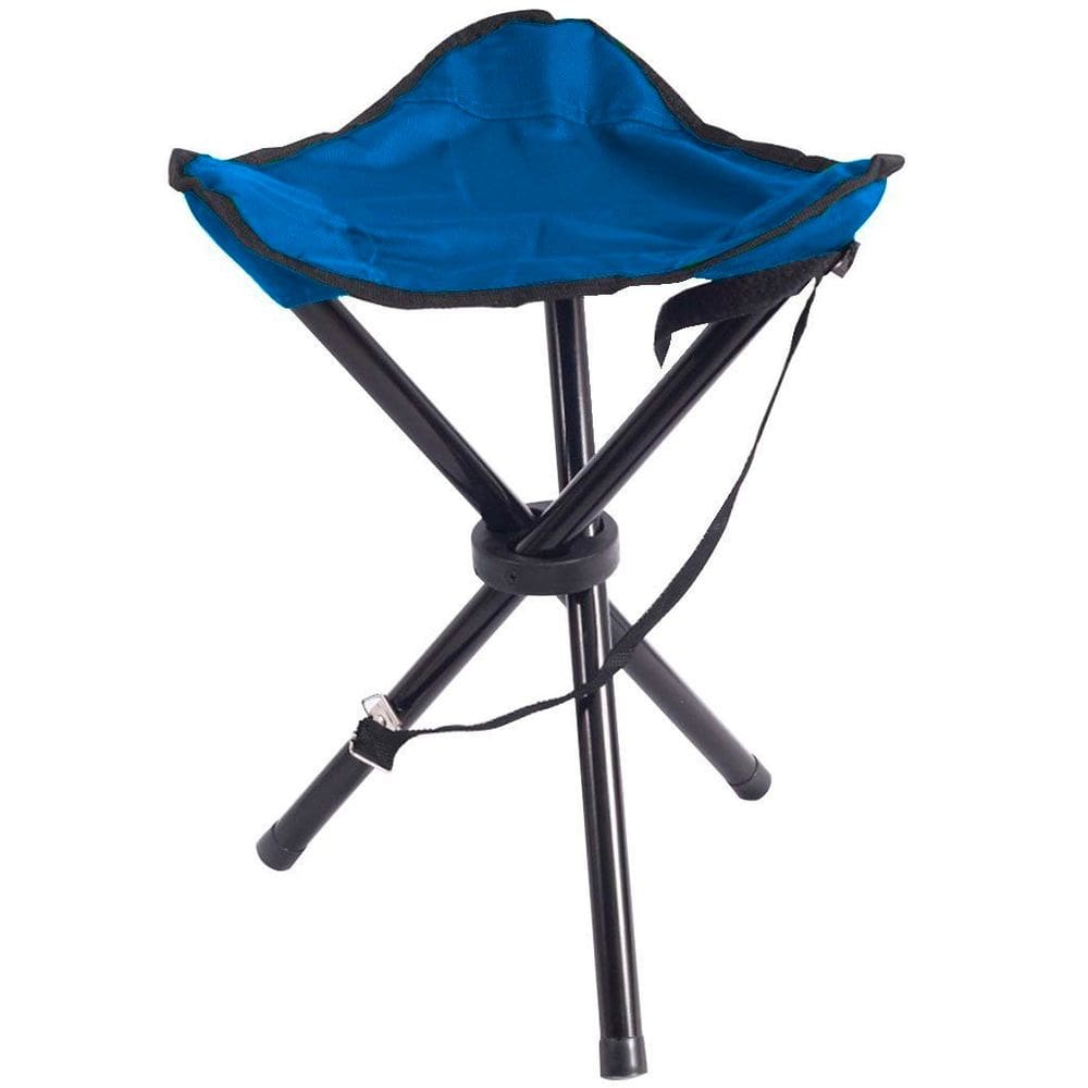 Cadeira Banqueta Camping Portátil Dobrável Tripé Azul