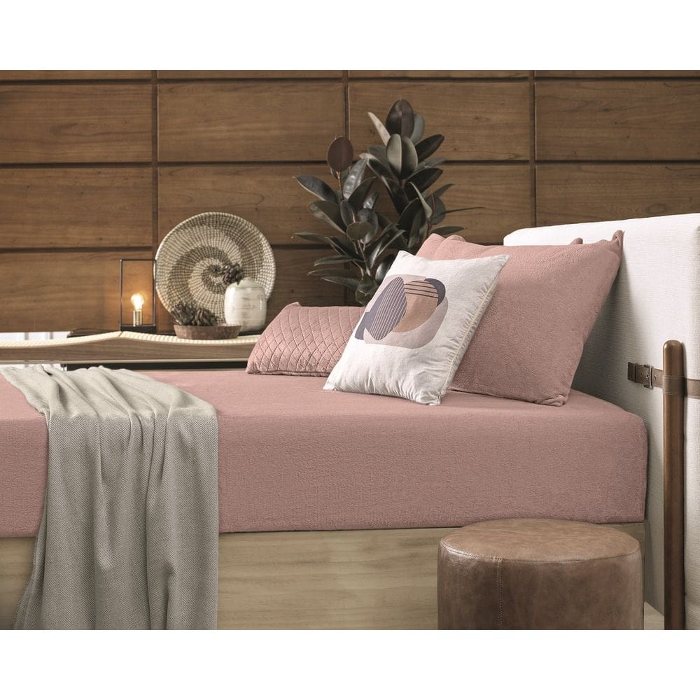 Lençol De Pelinho Com Elástico Plush Inove Queen 158x198x35cm - Rosa Tule