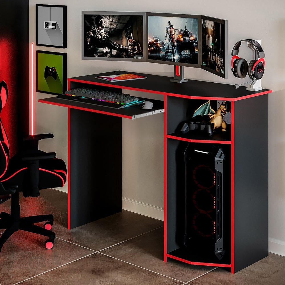 Mesa para Pc Escrivaninha Home Office Gamer Vermelho