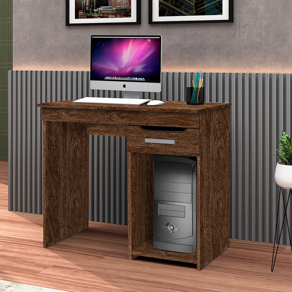 Mesa de Escritório Home Office Quenia 90cm com 1 Gaveta - Imbuia