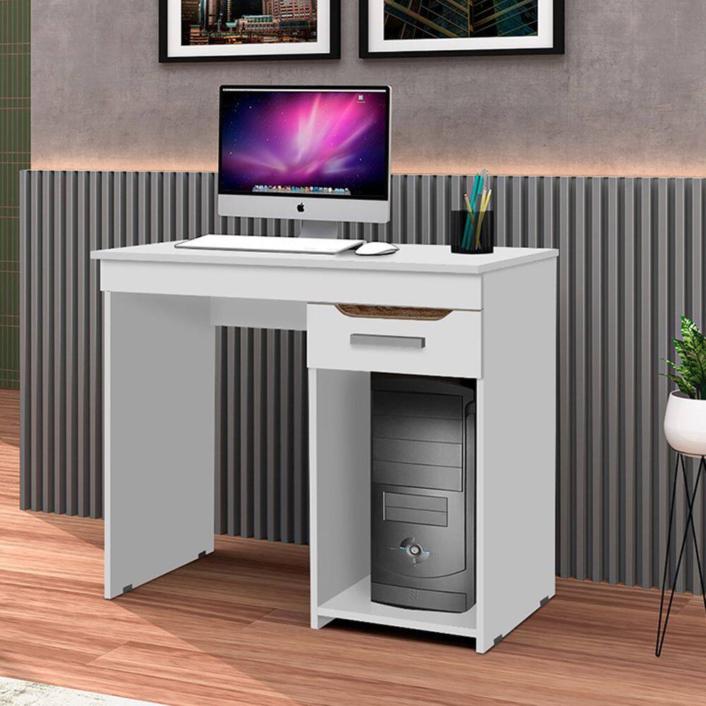 Mesa de Escritório Home Office Quenia 90cm com 1 Gaveta - Branco
