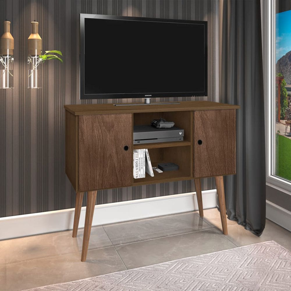 Rack Viena para Tvs de até 40 Polegadas com Pés em Madeira Maciça - 2 Portas - Imbuia